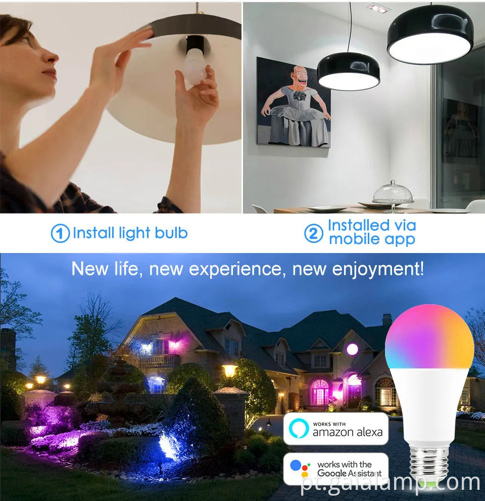 Smart RGBW LED bulbo com controle de voz para iluminação doméstica